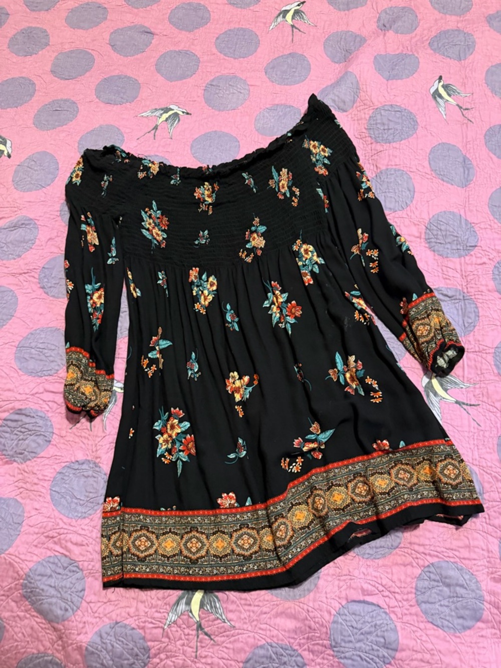 Target Black Floral Boho Mini Dress with Multicolor Print